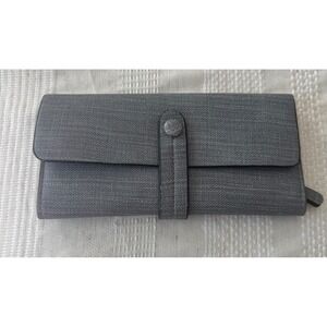 Gray Fabric Clutch Wallet Snap Closure Checkbook‎ Style Organizer Card Holder